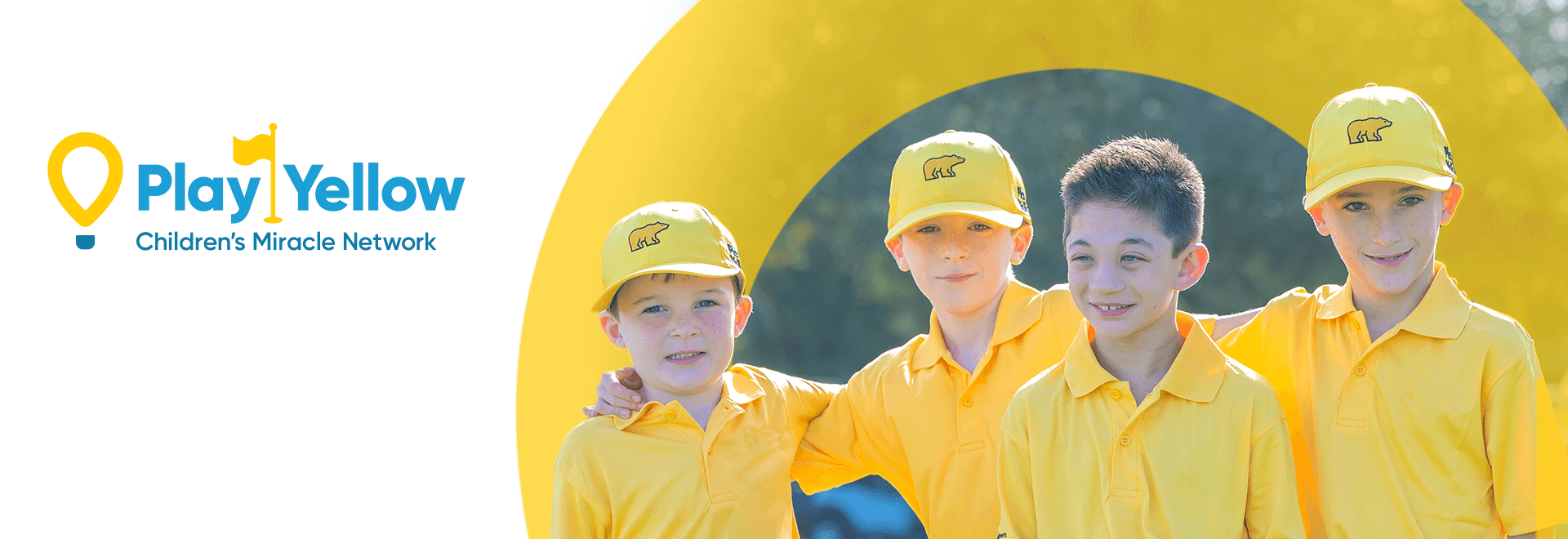 4 kids dressed in yellow Play Yellow golf shirts