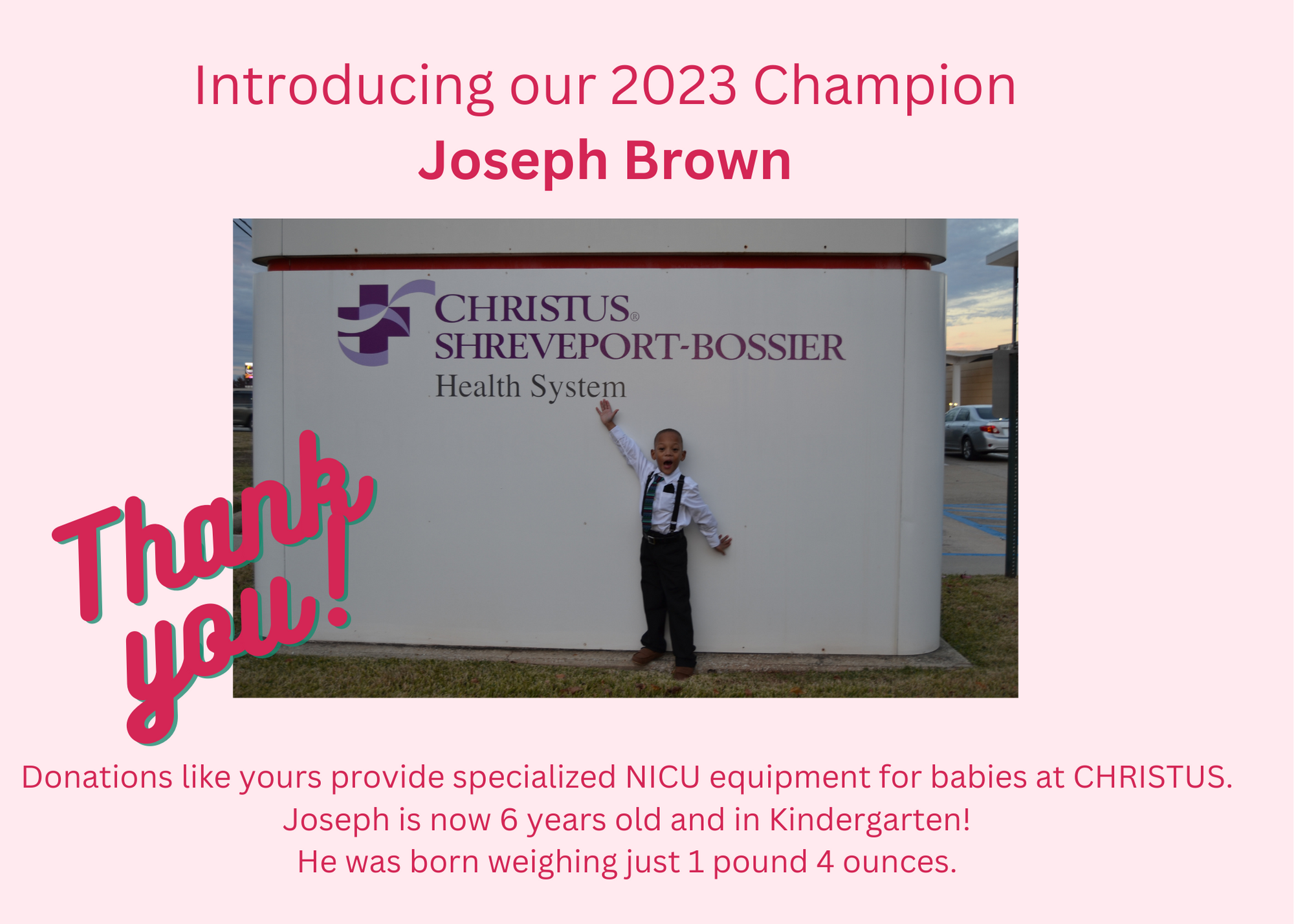 Meet Our New Champion! – CHRISTUS Health Shreveport-Bossier