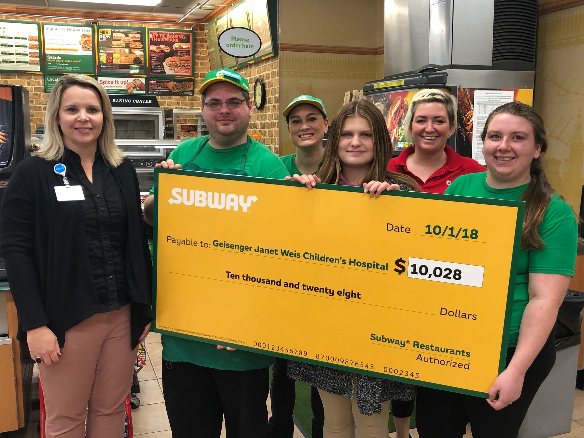 Subway locations announce total raised for Geisinger Weis
