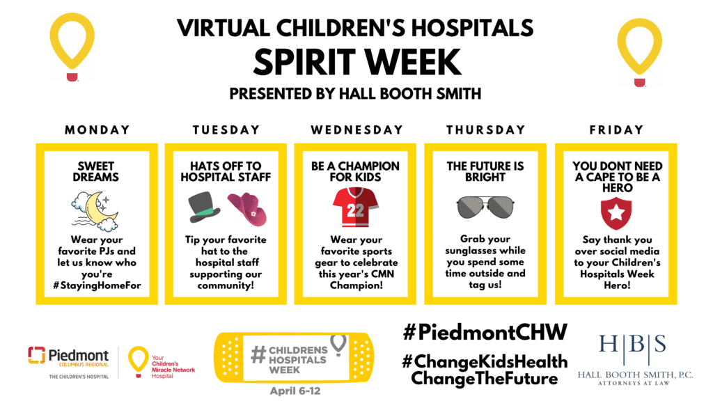 Virtual Children's Hospitals Spirit Week Calendar