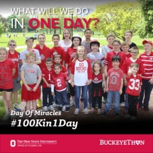 BuckeyeThon's Day of Miracles is Nov. 21, 2016 with the goal of raising $100,000 in 1 Day for Nationwide Children's!