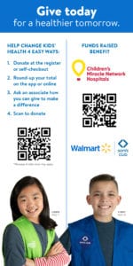Brochure with QR code so people can donate through their phones when shopping at Walmart.