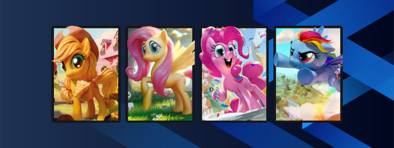 EXTRA LIFE 2023 PONIES SLEEVE BUNDLE. 1,600 gems. Includes four sleeves featuring art from Ponies: The Galloping 2 | Extra Life 2023.